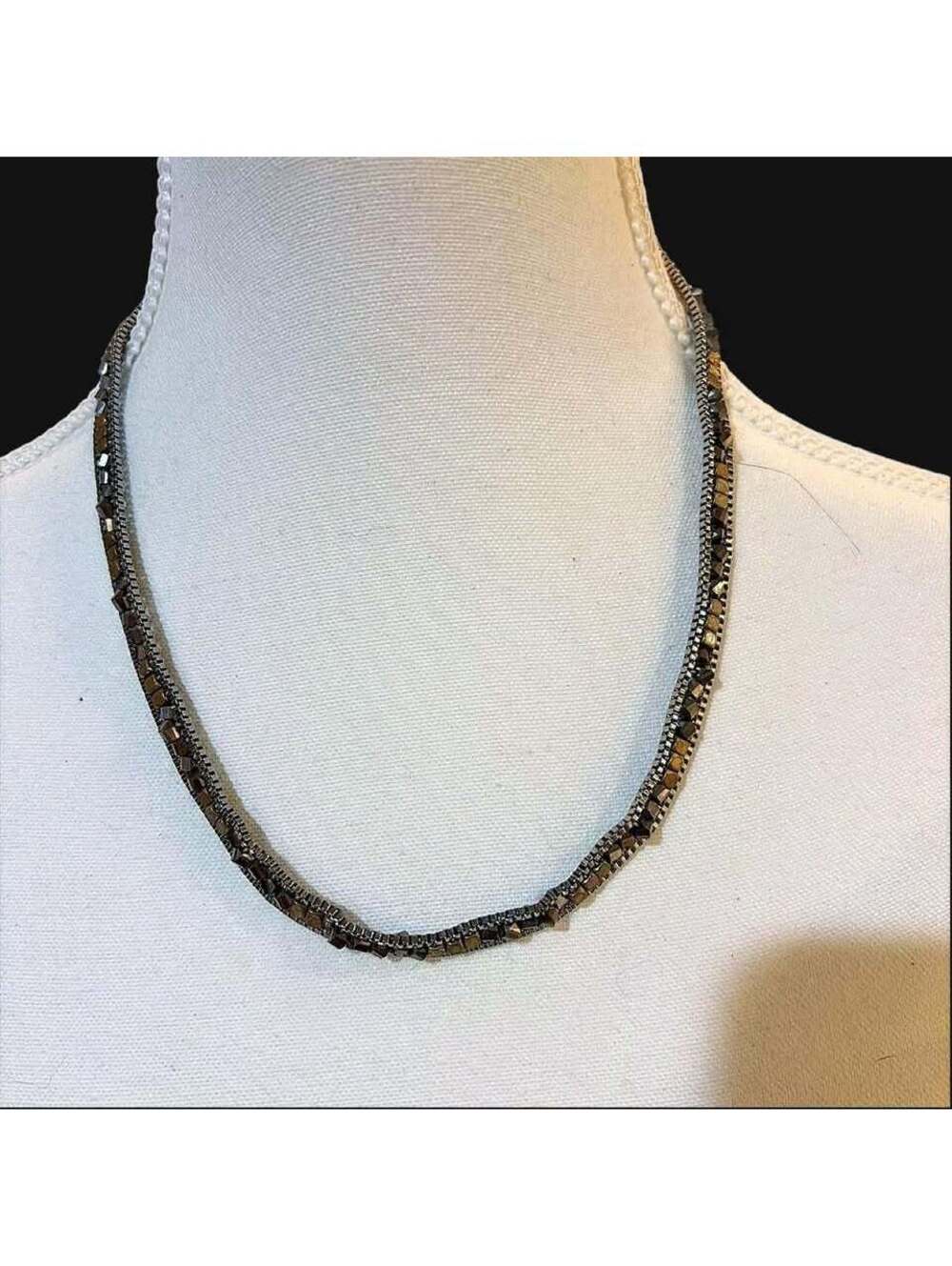 Gunmetal and Bronze Metallic Beaded Necklace with Extender Chain